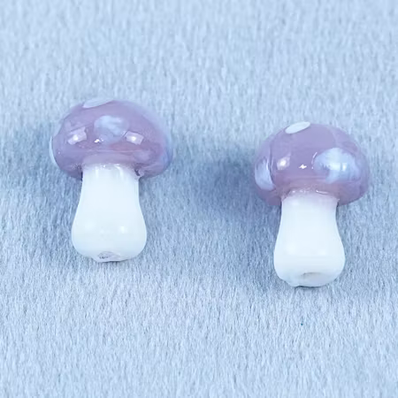 Små svampar, lampwork, beigerosa/vit