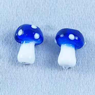 Små svampar, lampwork, kungsblå/vit