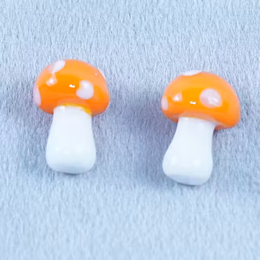 Små svampar, lampwork, orange/vit
