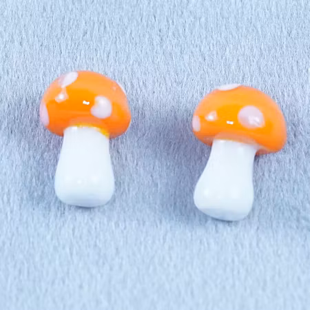 Små svampar, lampwork, orange/vit