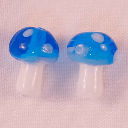 Små svampar, lampwork, blå/vit
