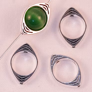 Pärlram/mellandel, ögonformad/ellipsformad, antiksilver