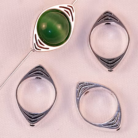 Pärlram/mellandel, ögonformad/ellipsformad, antiksilver