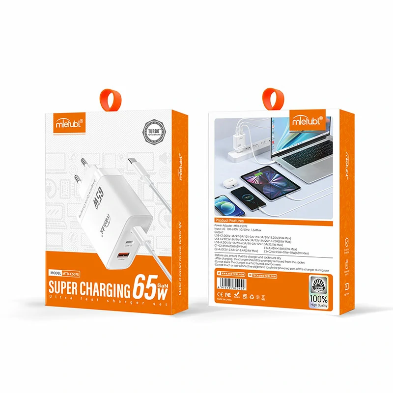 65W Väggladdare med USB-C-kabel – 2-i-1