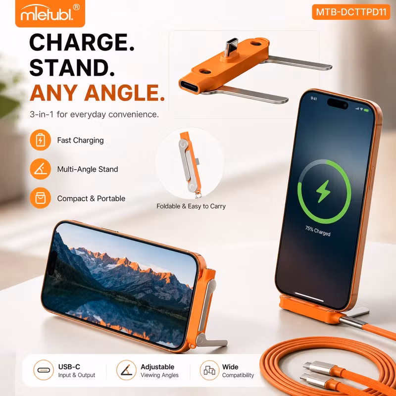 65w USB-C 2 i 1 Laddkabel – Snabbladdning & Dataöverföring