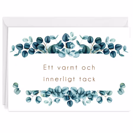 Färdiga begravnings tackkort med motiv av eucalyptus i akvarell inklusive ofrankerat premium kuvert.
