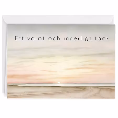 Färdigt tackkort till efter begravningen med motiv av solnedgång ofrankerat premium kuvert.