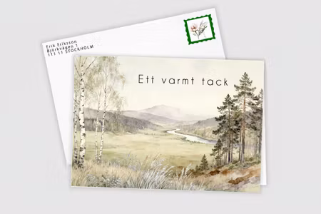 Färdiga tackkort till efter begravningen med motiv av natur inkl. FRANKERAT PREMIUM KUVERT. PORTO BETALT 1 x 22kr..