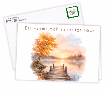 10st tackkort till efter begravningen  - Solnedgång på hösten - Frankerade kuvert