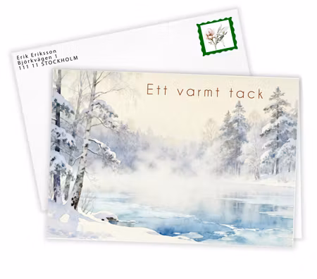 10st tackkort till efter begravningen - Vinter i akvarell - Frankerade kuvert