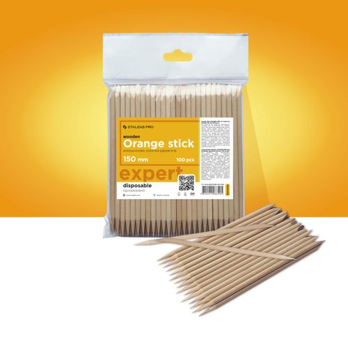 Orange wood stick  for manicure, wooden 150 mm (100 pcs)