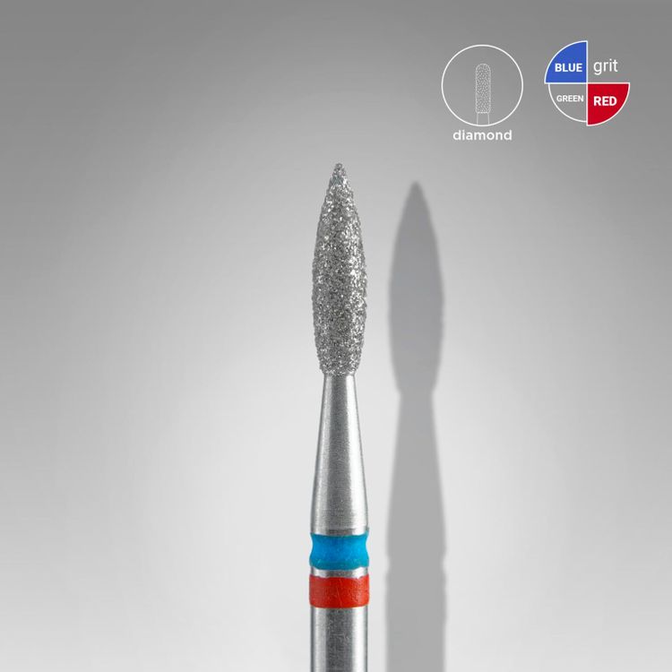 DIAMOND NAIL DRILL BIT, "FLAME", RED§BLUE 2,1