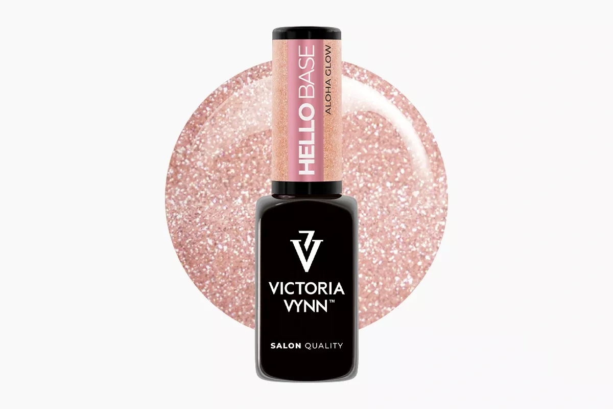 HELLO BASE Aloha Glow 8 ml – Flash-Effect Rubber Base (Shimmer Pink Nude )